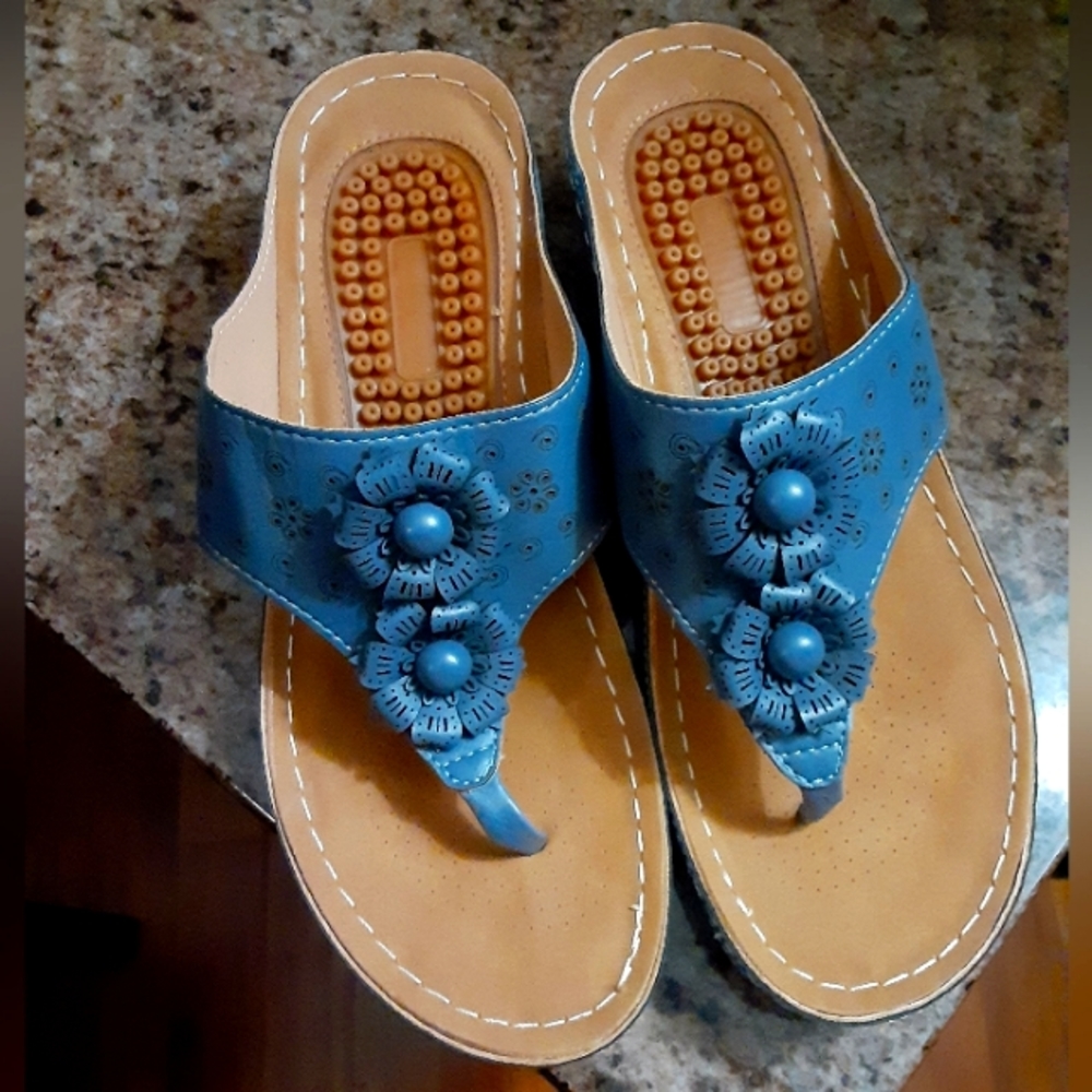 Blue leather sandals